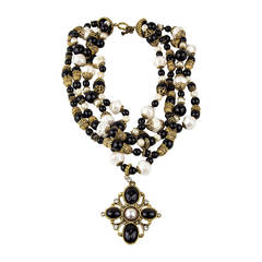 Lancetti - Collier à pendentifs en émail et perles modernes du milieu du siècle dernier