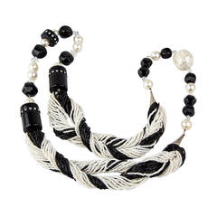 Art Deco Black and White Necklace Disco Ball Faux Pearl Crystal Seed Beads 8