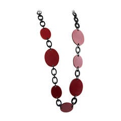 Black and Red Celluloid Disc and Double Link Chain Necklace