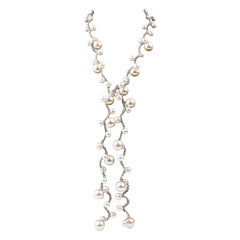 Retro Long and Elegant Faux White Pearl Braided Wire Heirloom Quality Necklace