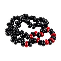 Vintage Long Black and Red Celluloid Statement Necklace