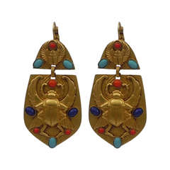 Askew London Egyptian Revival Winged Scarab Doorknocker Drop Earrings