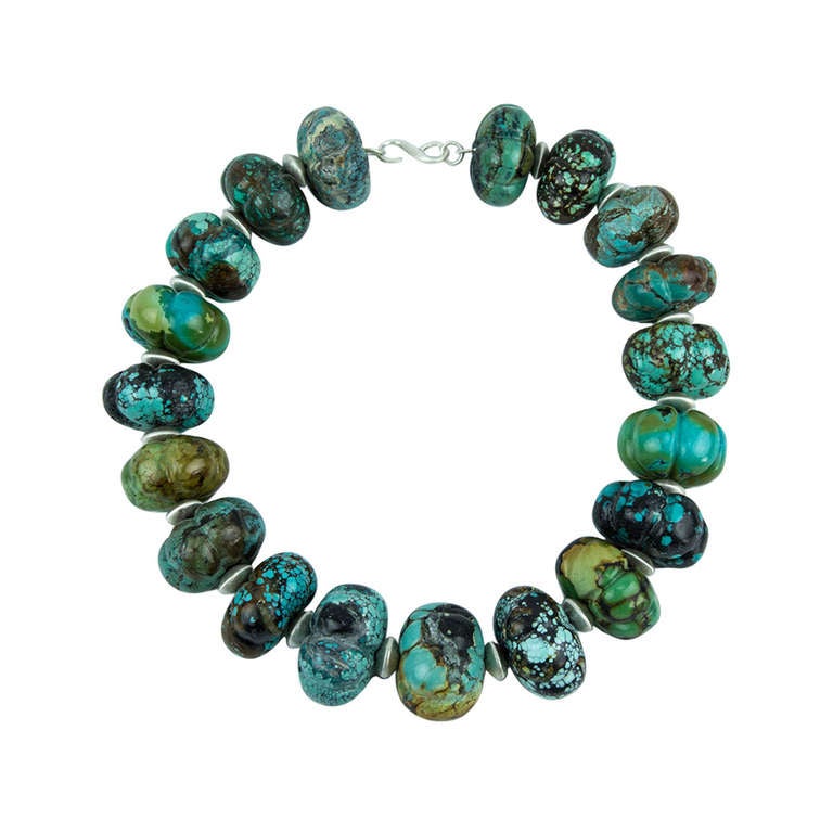 Stunning Turquoise and Sterling Silver Statement Choker Necklace For Sale