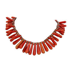 Red Coral Briolettes and Sterling Silver Necklace