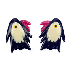 Pair of Celluloid Parrot Brooch Pins 5