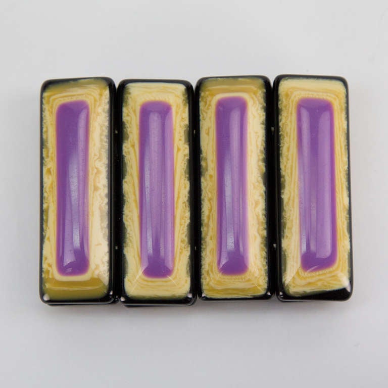 Modernist Vibrant Purple and  Banded Celluloid Bracelet For Sale