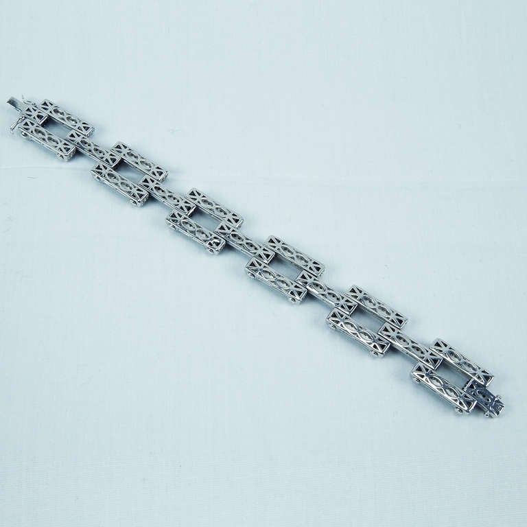 Sterling Silver Cubic Zirconia Open Link and Bar Bracelet 1