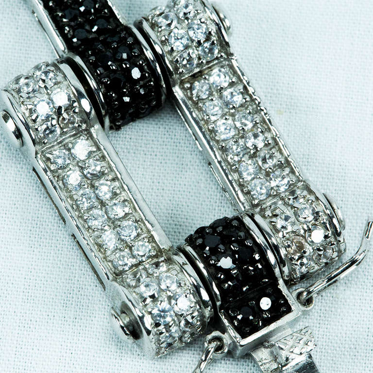 Sterling Silver Cubic Zirconia Open Link and Bar Bracelet In Excellent Condition In Montreal, QC