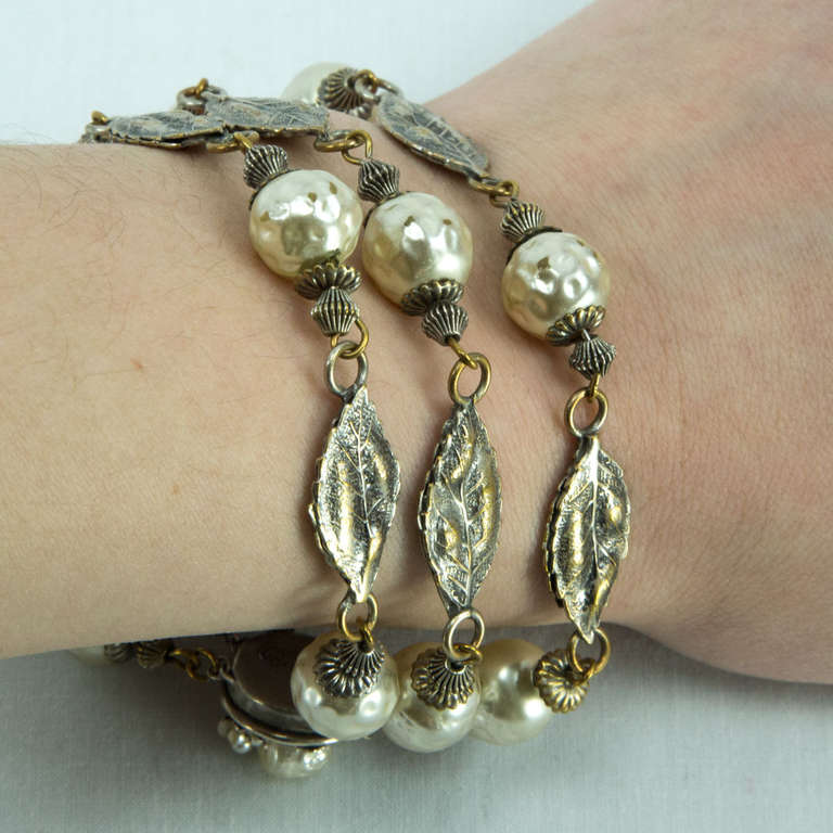 Retro Miriam Haskell Signed Faux Pearl Bracelet C1950s