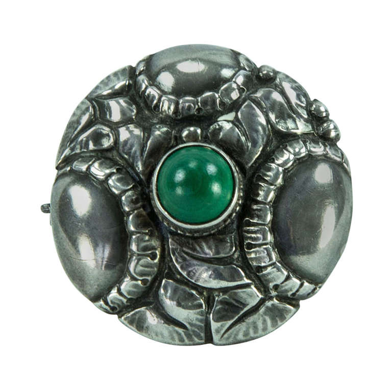 Theodor Fahrner Jugendstil Green Onyx Sterling Silver  Brooch Pin Estate Find For Sale