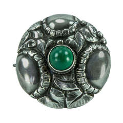 Theodor Fahrner Jugendstil Green Onyx Sterling Silver Brooch Pin 2