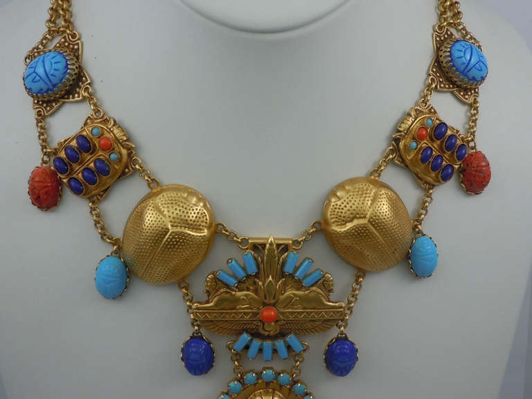Askew London 'Egyptian Revival' Sphinx and Scarab Drop Necklace In New Condition In Montreal, QC