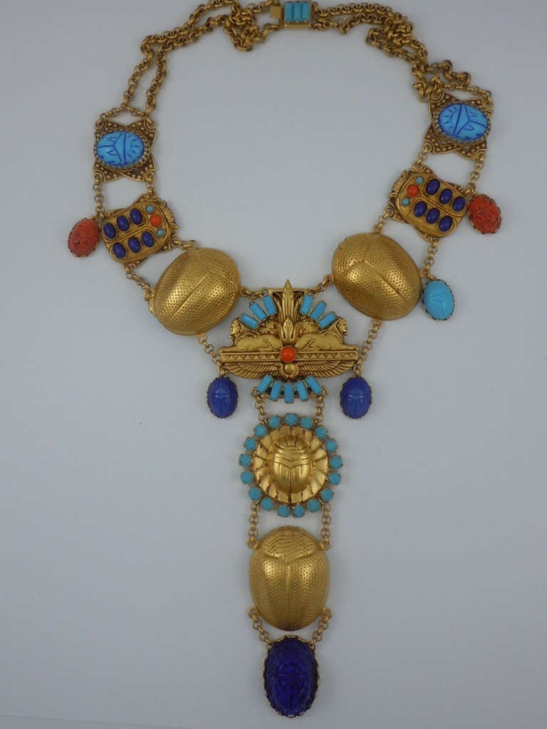 Askew London 'Egyptian Revival' Sphinx and Scarab Drop Necklace 1