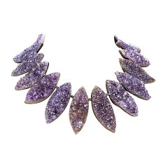 Glam Gem Amethyst Marquise Druzy Silver Statement Necklace Fine Jewelry