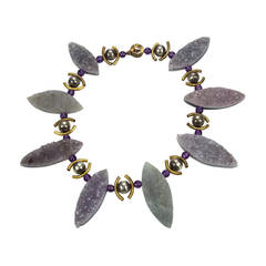 Unique Gem Amethyst Marquise Navette Druzy Silver Necklace 4