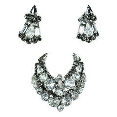 Sherman Mid Century Demi Parure Crystal Broche et Boucles d'oreilles