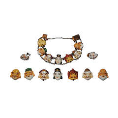Toshikane Seven Gods of Good Fortune Bracelet Earrings and Button Set 4
