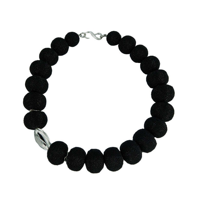 Black Beaded Beads and Sterling Silver Necklace For Sale at 1stDibs
