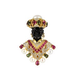 Blackamoor Gem Gilt Sterling Silver Brooch Pin 4