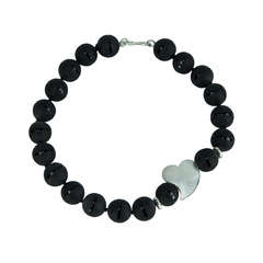 Black Onyx Beads and Heart Statement Necklace