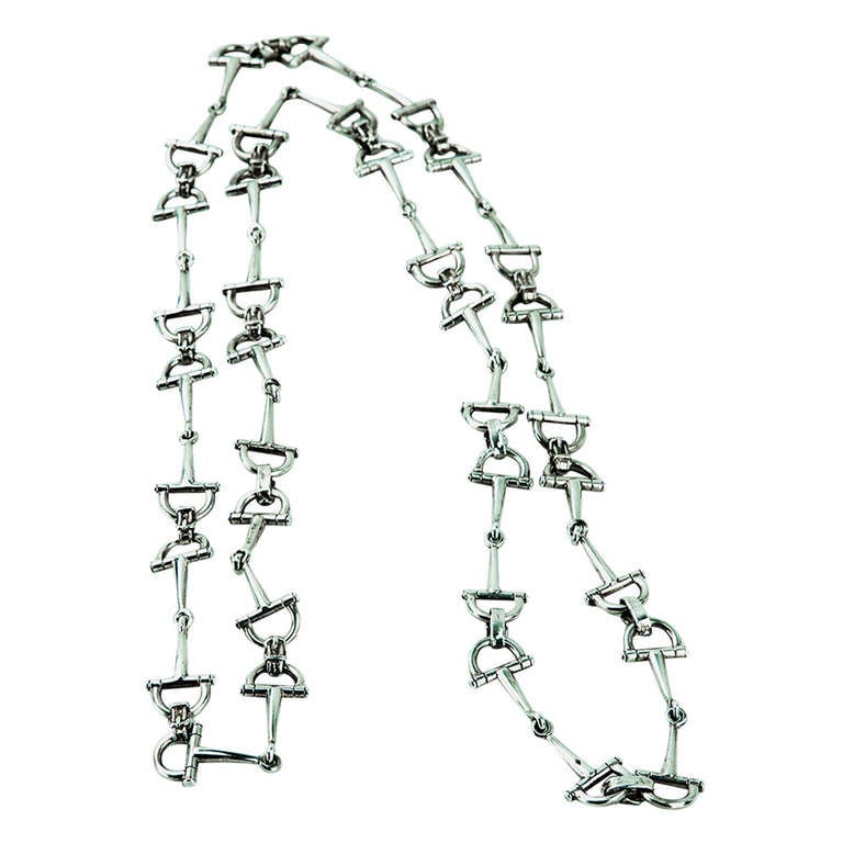 Vintage Hermes Equestrian Stirrup Sterling Silver Link Necklace
