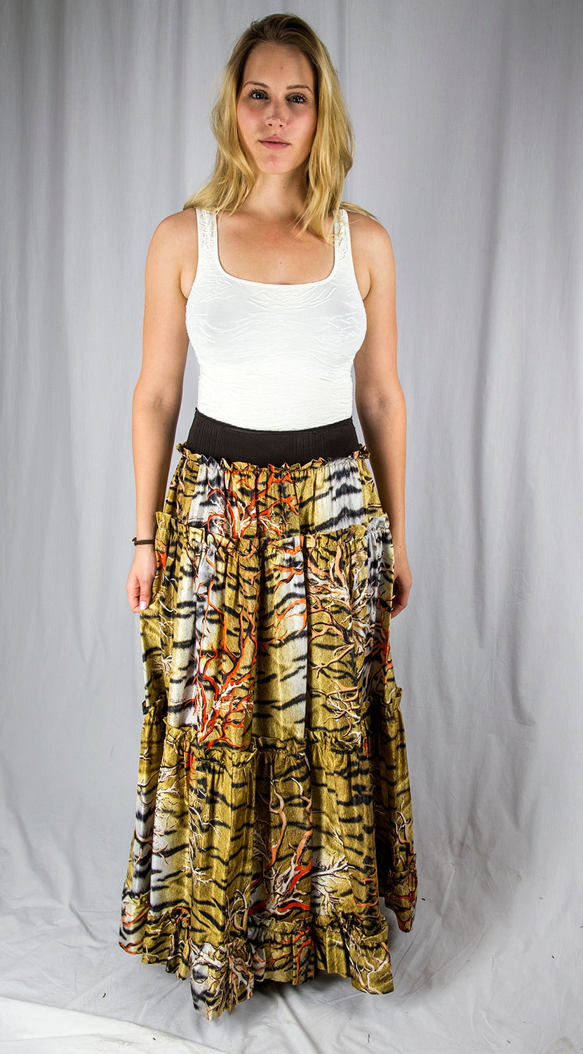Brown Beautiful Roberto Cavalli Long Silk Skirt