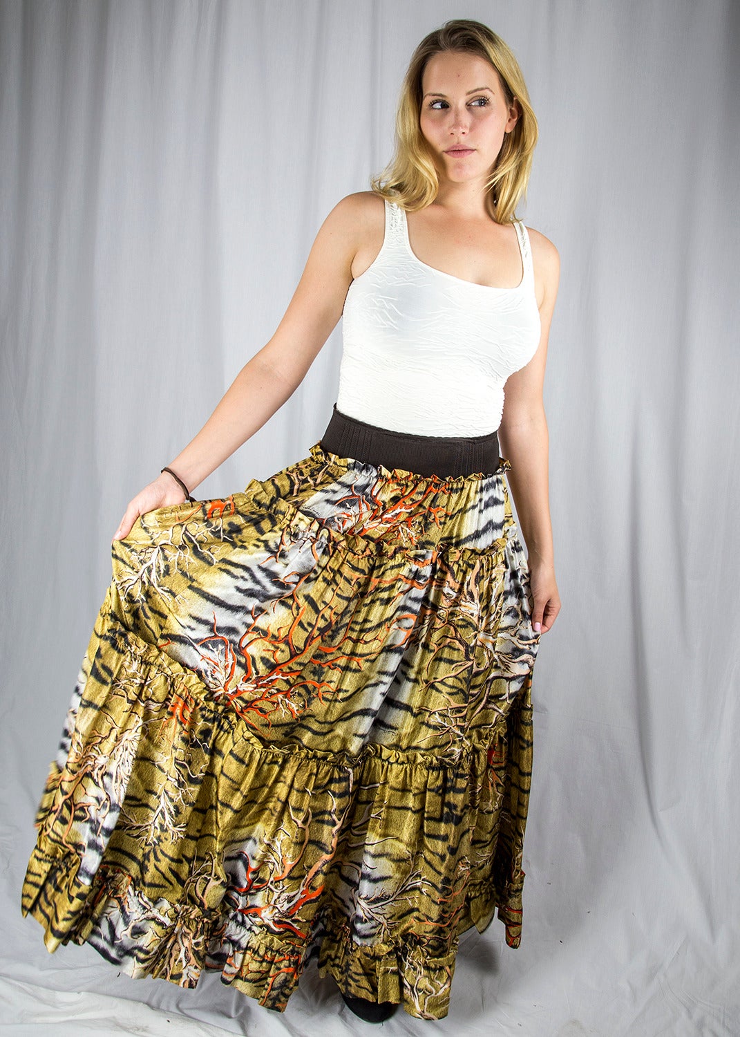 Beautiful Roberto Cavalli Long Silk Skirt In Excellent Condition In Montreal, QC