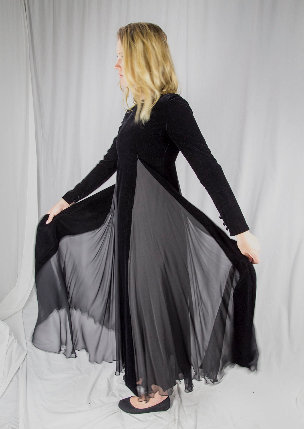 Vintage Bill Blass Black Velvet and Silk Evening Dress 1