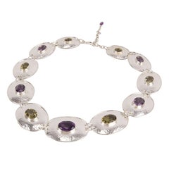 Chunky Amethyst Citrin Sterlingsilber Scheiben-Choker Halskette Nachlass feiner Schmuck