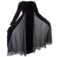 Vintage Bill Blass Black Velvet and Silk Evening Dress