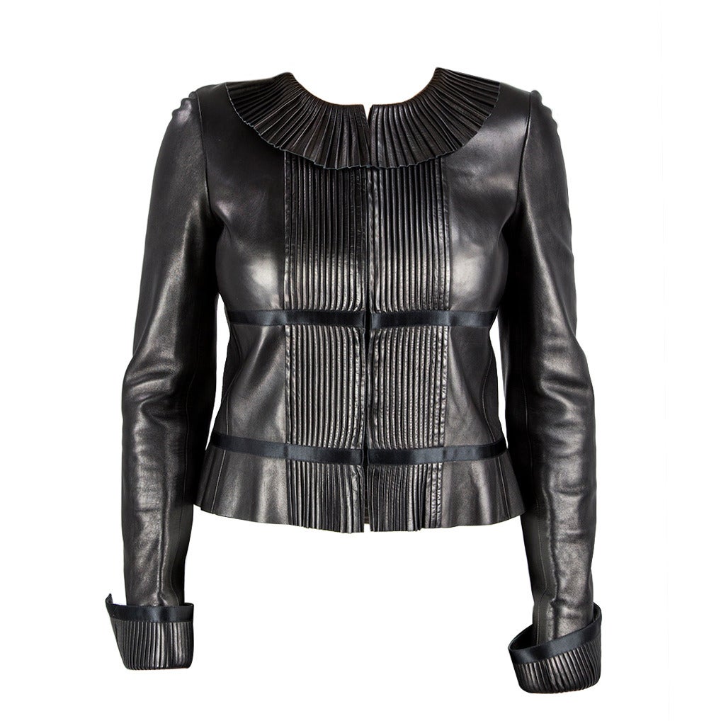 Iconic Chanel Black Lambskin Leather Jacket For Sale