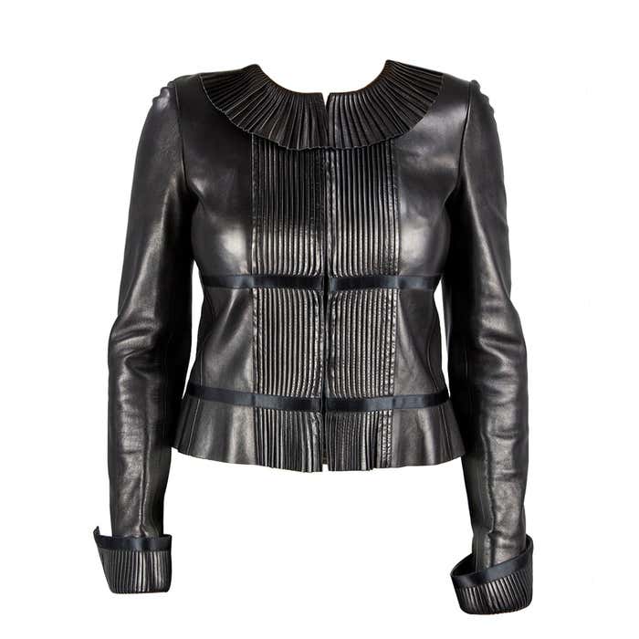 Iconic Chanel Black Lambskin Leather Jacket For Sale at 1stDibs