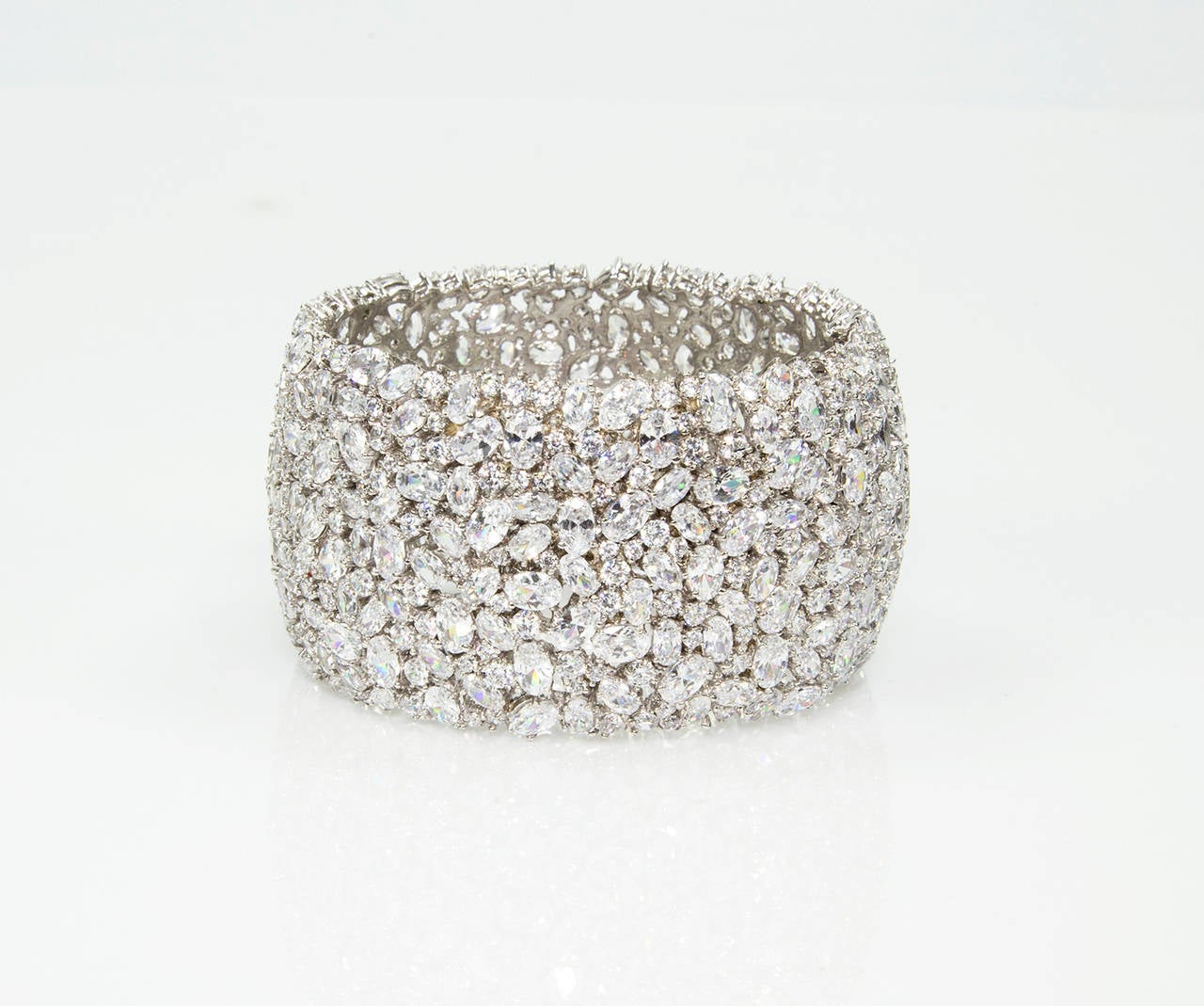 Striking Wide Sterling Silver CZ encrusted Cuff Bracelet at 1stDibs
