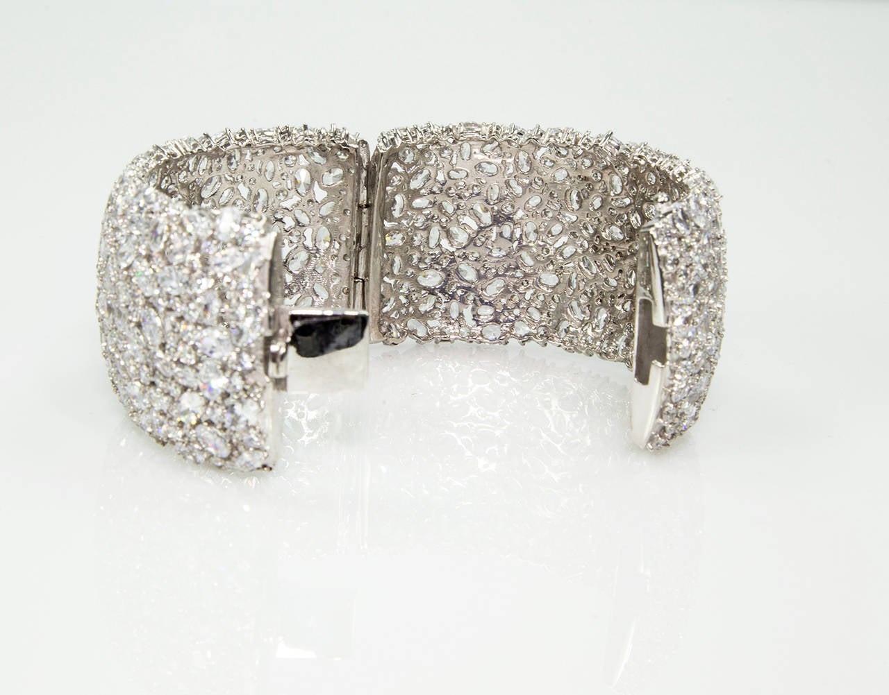Striking Wide Sterling Silver CZ encrusted Cuff Bracelet at 1stDibs