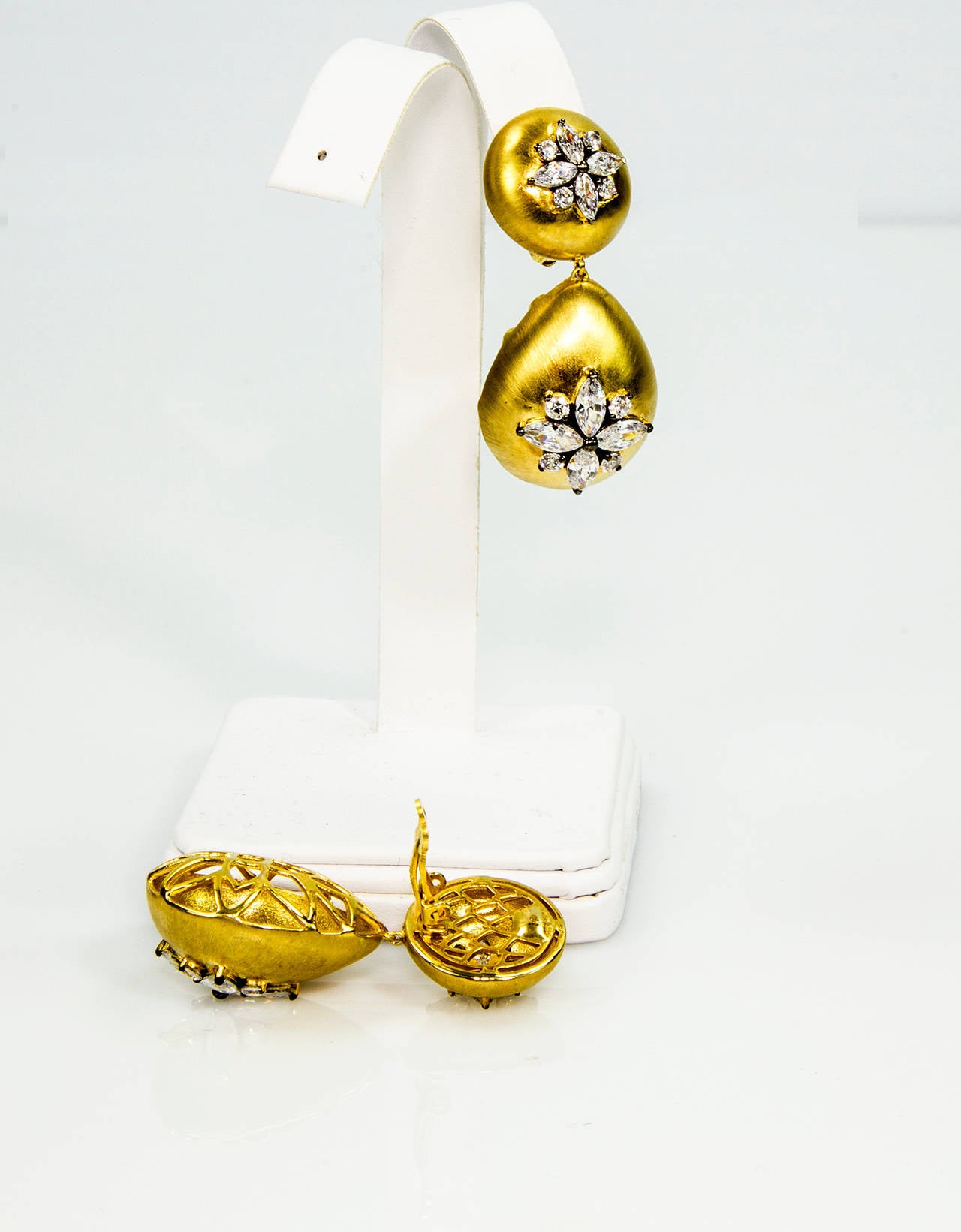 Gilt Sterling Silver CZ Statement Drop Earrings