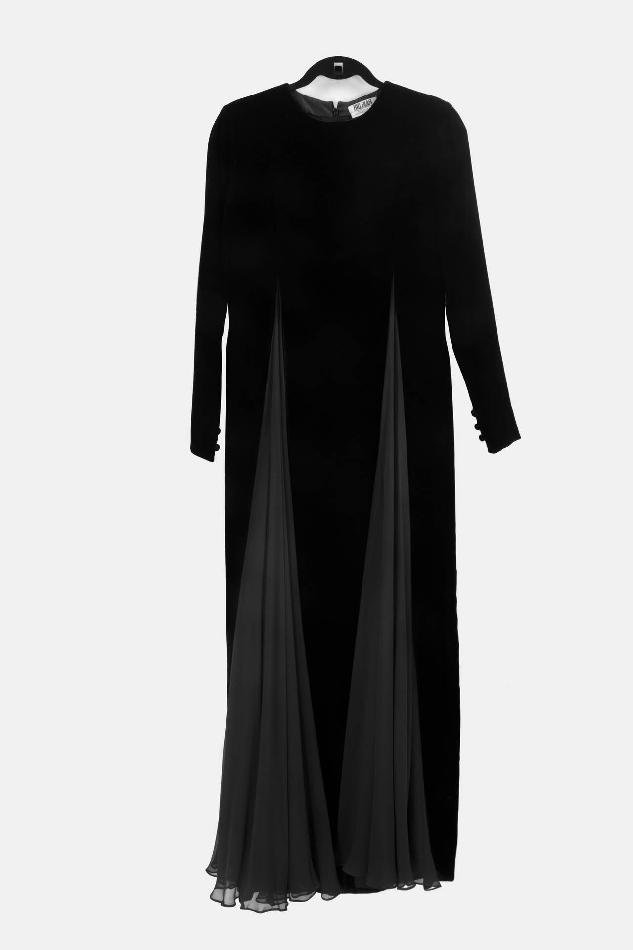 Vintage Bill Blass Black Velvet and Silk Evening Dress 2