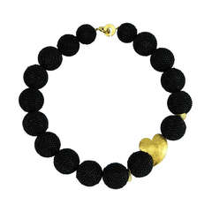 Large Black Beaded Beads and Gilt Sterling Silver Heart Necklace 4