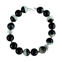 Large Banded Agate Beads and Sterling Silver Heart Necklace 3