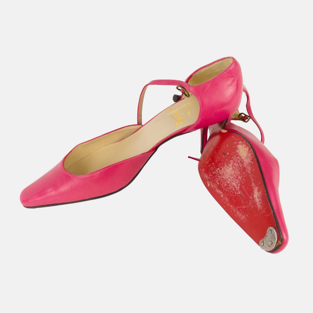 Feel fashion forward and supremely comfortable in these Hot Pink pointy toe leather lined Shoes with 3 inch kitten heel by renowned Christian Louboutin. This amazing shoe is sure to make a wonderful addition to your wardrobe!