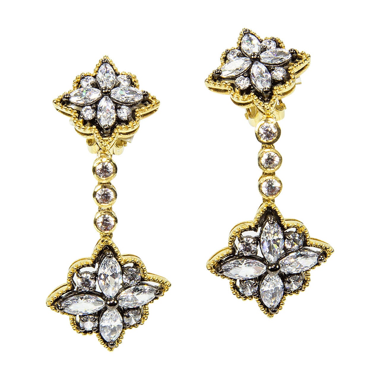 Sparkling CZ Encrusted Sterling Silver Dangle Earrings For Sale