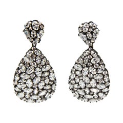 Teardrop Faux Diamond Encrusted Sterling Silver Drop Statement Earrings