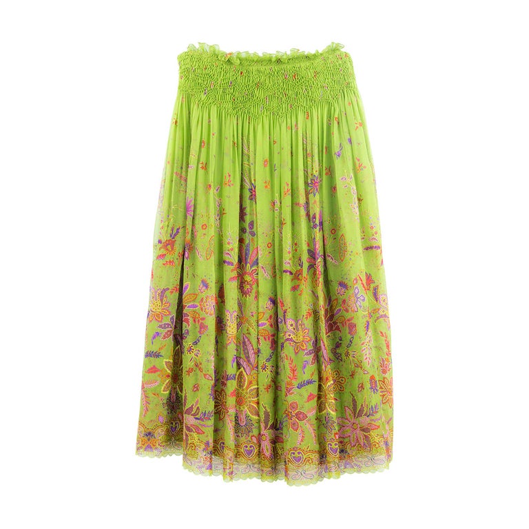 Oscar de la Renta - Superbe jupe longue en soie plissée à fleurs brodées En  vente sur 1stDibs