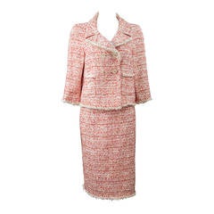 Classic Chanel Beautiful Red and White Tweed Suit