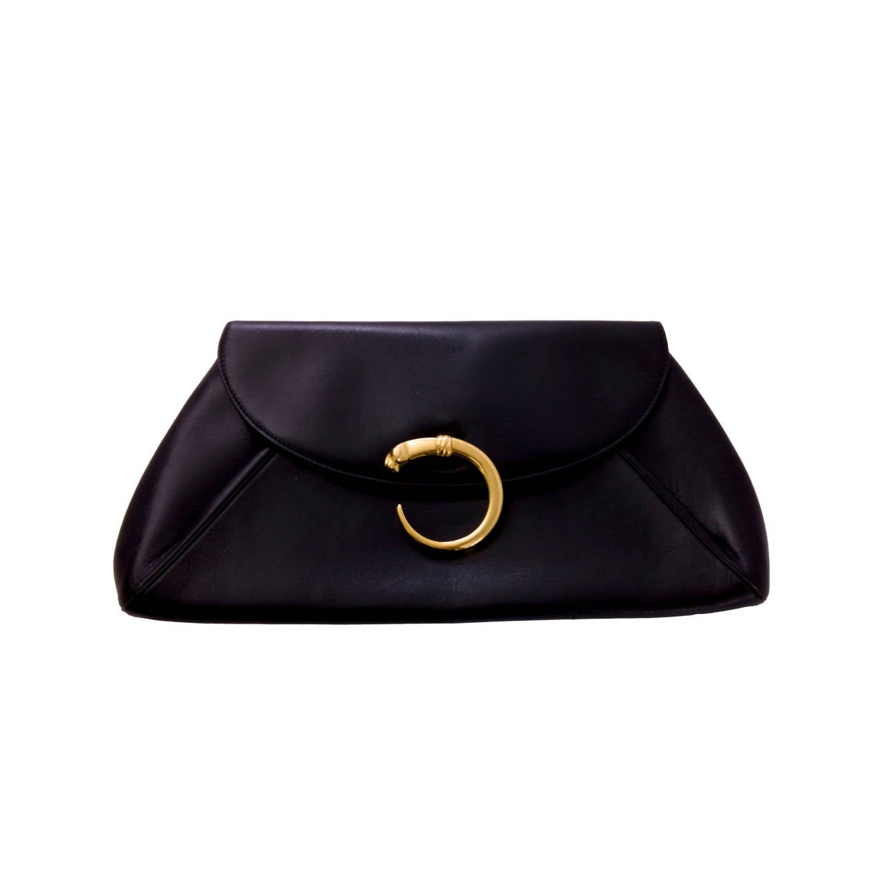CARTIER Panthere Black Leather Clutch Handbag