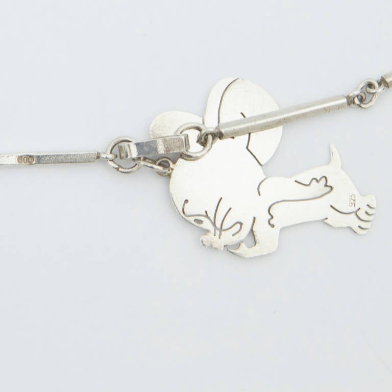 Sterling Silver Link and Charms Tweety Bird Necklace c1960s 3