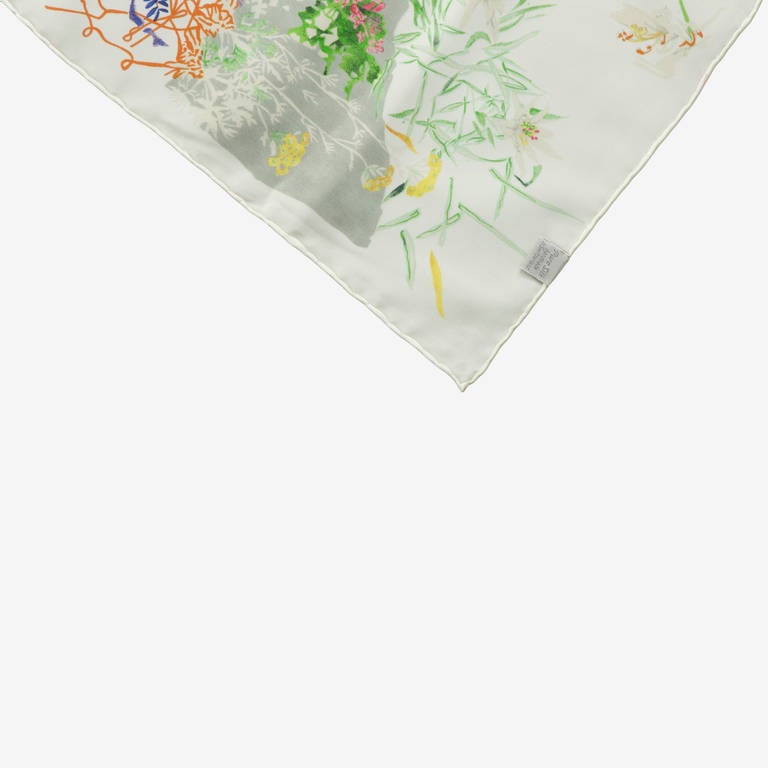 Large Fabric Frontline Silk Flora Scarf by Herman Stocki C1990s In Excellent Condition In Montreal, QC