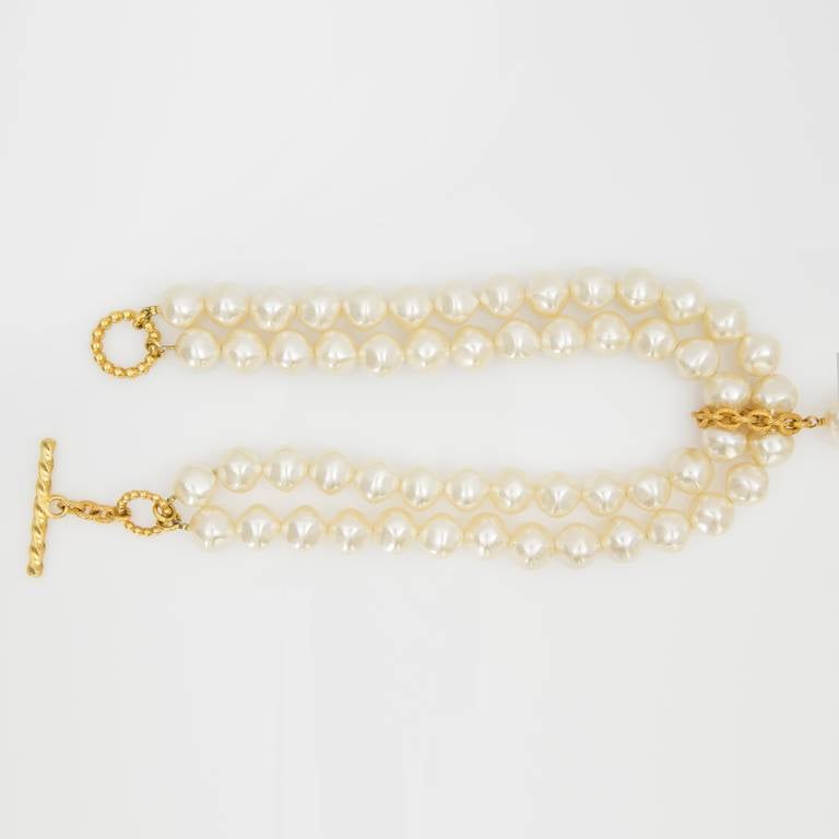 Modernist DOMINIQUE AURIENTIS Two Strand Baroque Faux Pearl Bird Pendant Necklace