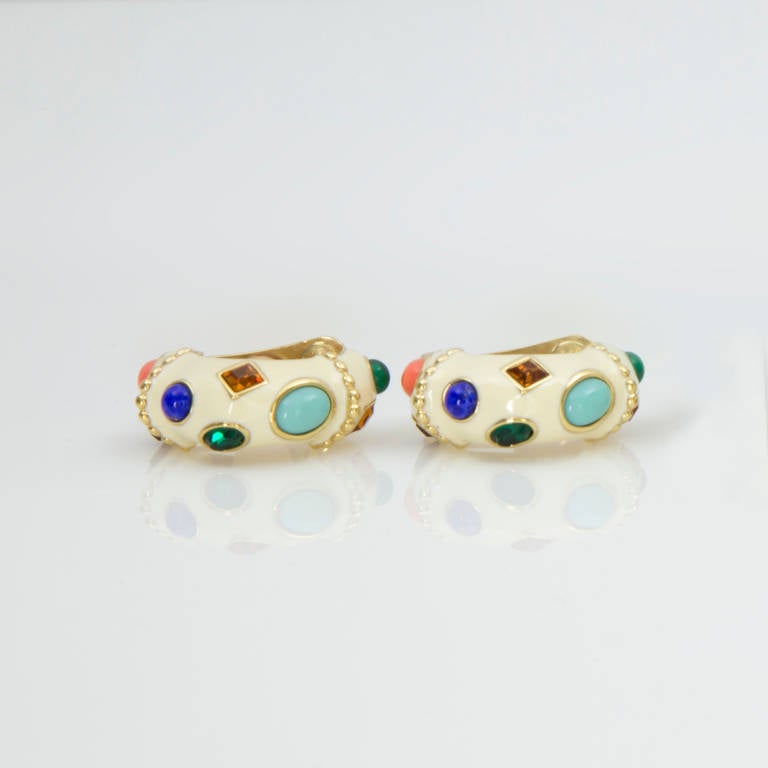 Kenneth Jay Lane KJL Enamel Clamper Cuff Bracelet and Earrings Set In Excellent Condition In Montreal, QC