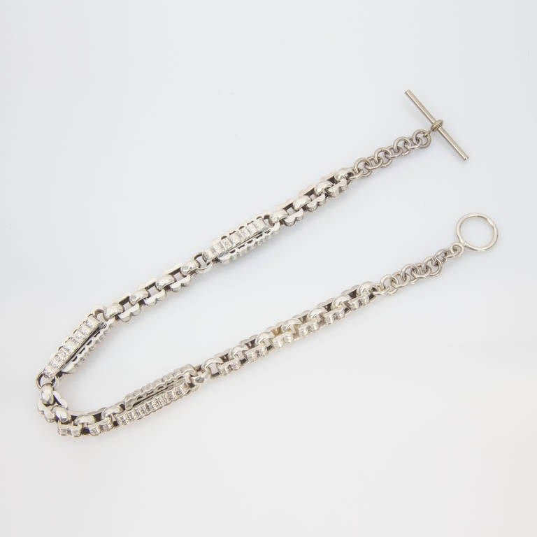 Victorian Sterling Silver Choker Link Chain Watch Fob Necklace c1880s In Excellent Condition In Montreal, QC