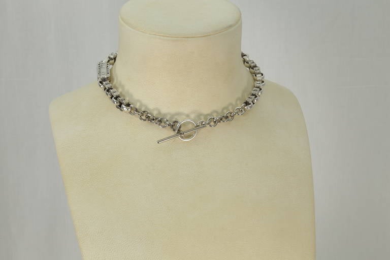 Victorian Sterling Silver Choker Link Chain Watch Fob Necklace c1880s